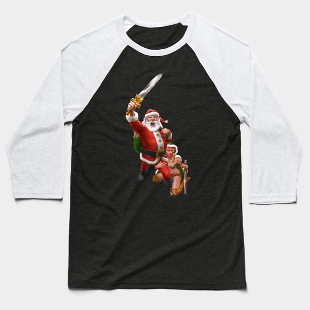 Santa and Mrs Claus Baseball T-Shirt by AyotaIllustration